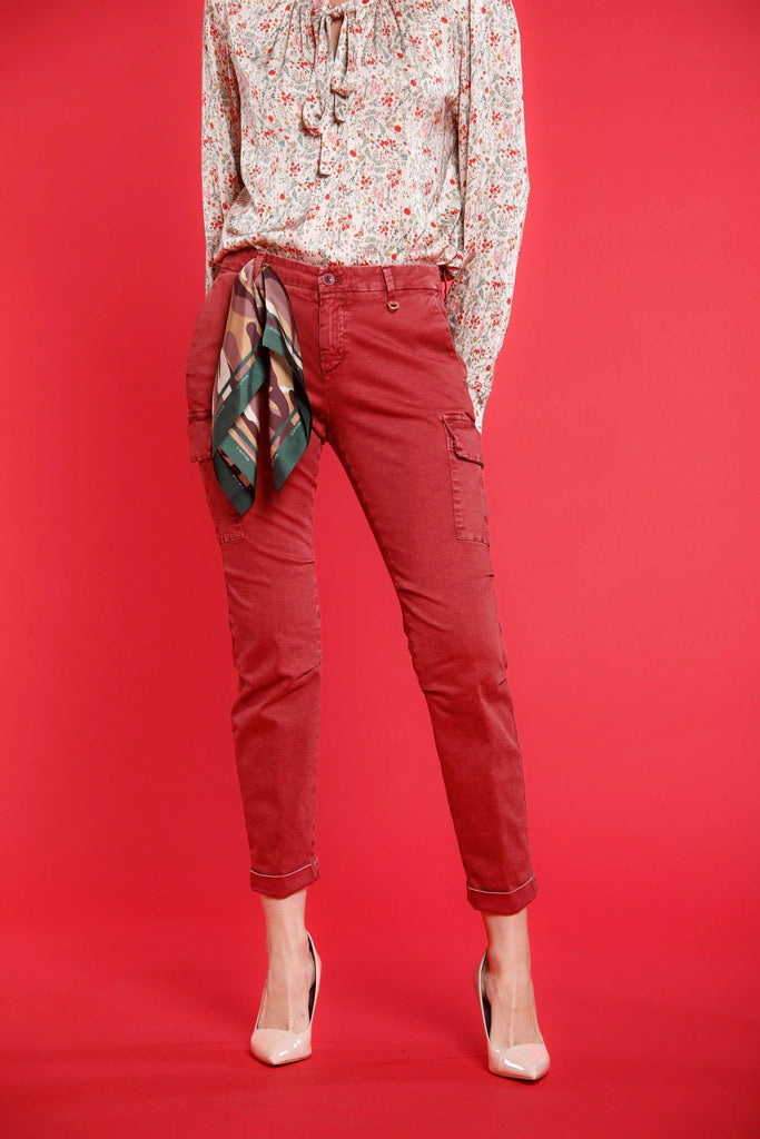 image 1 of Mason's women's cargo pants in satin fuxia Chile City model 