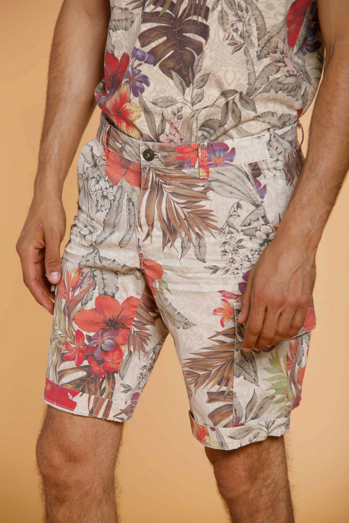 Chile man cargo bermuda in stretch satin with floral pattern regular - Mason's US