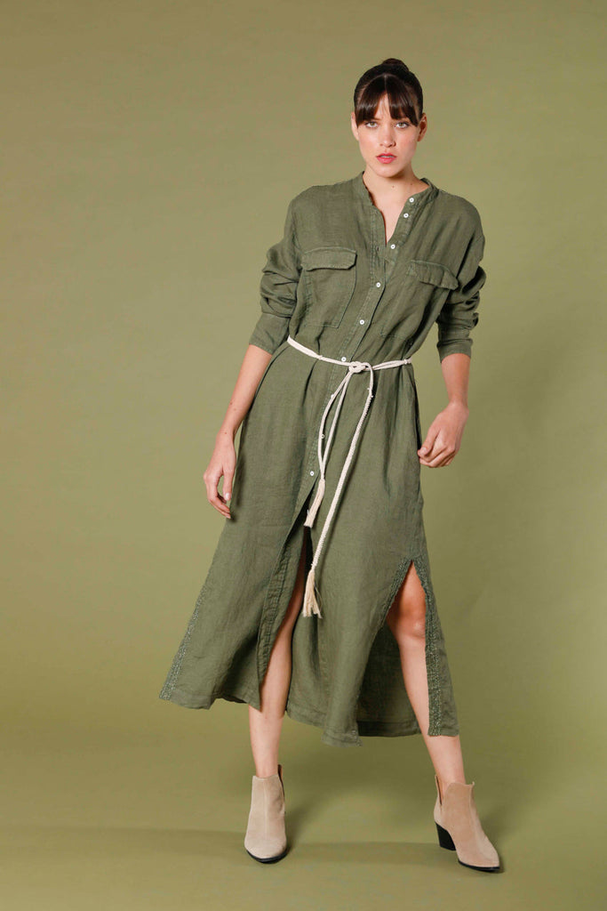 immagine 1 di abito lungo da donna in lino con cintura in corda modello Colette Dress colore verde regular di mason's