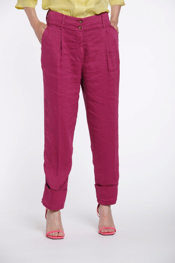 Iris woman chino pants in linen and viscose with wide turn-up curvy - Mason's US