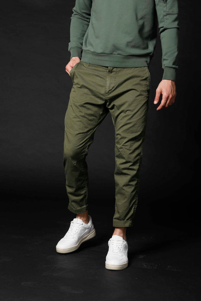 Image 1 of men's chino pants in twill limited edition john coolkhinos model in green carrot fit by Mason's 