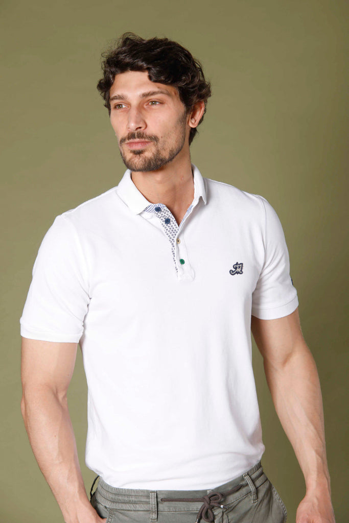 image 1 of men's polo in piquet with tailoring details leopardi model in white regular fit by Mason's 