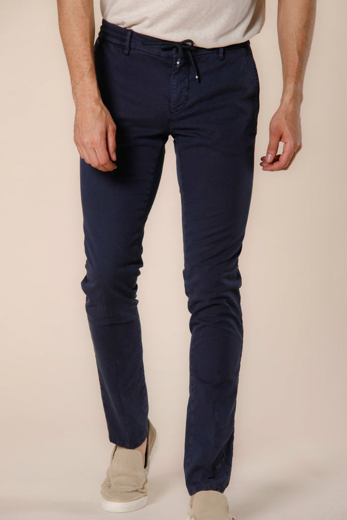 image 1 of men's chino jogger in cotton and tencel milano jogger model in blue navy extra slim fit by mason's 