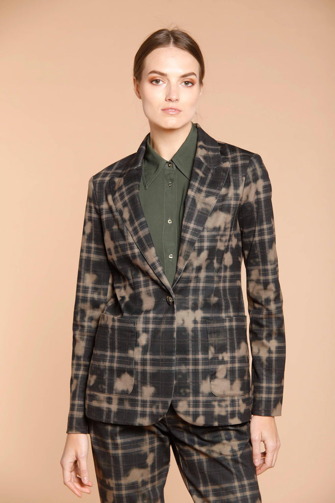 Image 1 of women's blazer in brown jersey with square pattern and camouflage model Theresa by Mason's